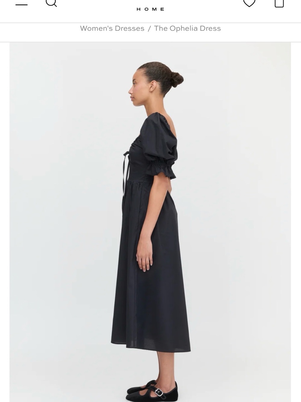 NWT - Hill House Ophelia Black Puff-Sleeve Midi Dress - Picture 3 of 4